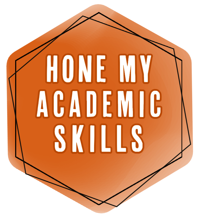 Orange hexagon with Hone My Academic Skills text
