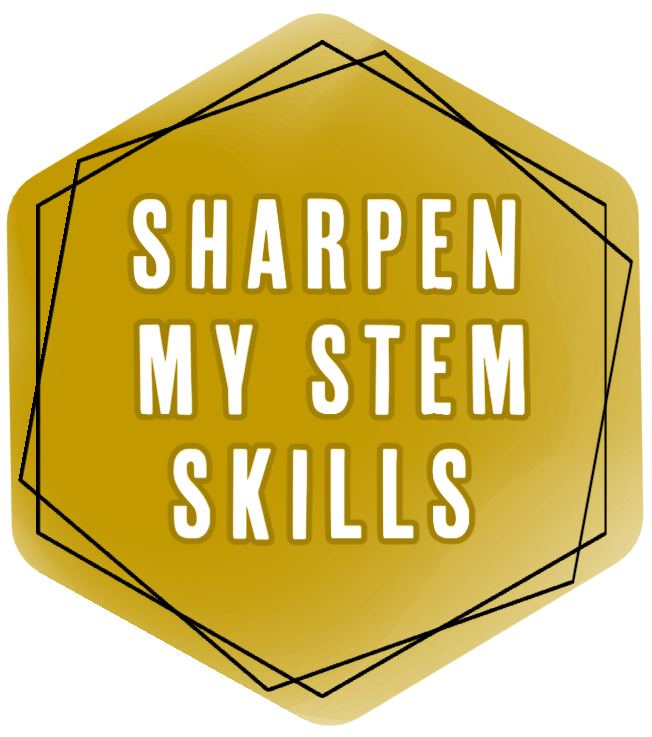 Yellow hexagon with Sharpen My STEM Skills text