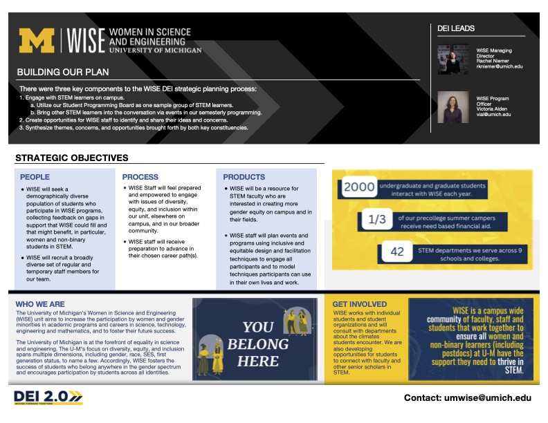 Poster describing the WISE DEI 2.0 Plan. The PDF version of the plan is linked above the poster.