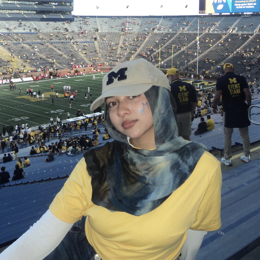 Close up photo of Nabiha Begum sitting in the Big House.